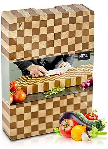 NIRO Tagliere da Cucina Professionale XXL in Legno 100% Pará Naturale Rubberwood, SPESSORE 4 CM, Dimensioni 40 x 30 x 4 cm, Atossico, Legno Massello Pregiato, Vassoio da Portata, Design Unico