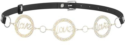 Vaquty Ledergürtel, Silber, Strass, Kreis, Bauchkette, Gürtel, verstellbare Buchstabengürtel, Schmuckzubehör für Damen und Mädchen, silber, Medium