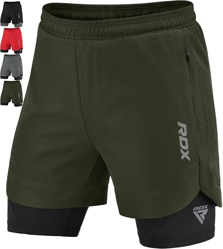 RDX Pantaloncini Running Uomo, Sportivi Running Bermuda, Elastici Leggeri Ad Asciugatura Rapida con 2 con Cerniera e 2 Tasche per Telefono per Allenamento Fitness, Jogging, Nuoto, Ciclismo, Yoga