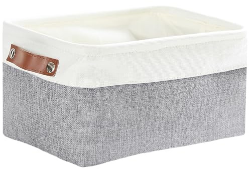 Mangata Fabric Storage Boxes, Thickened Canvas Storage Baskets with Handle for Shelves, Clothes Toys(S, Grey/White, without Drawstring,1 Pcs)