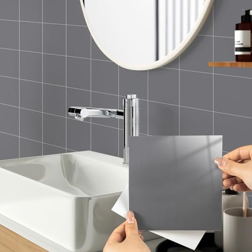 Hode Credence Adhesive pour Cuisine Salle de Bain Gris, Imperméable Carrelage Adhesif Mural Décoratif, Stickers Autocollant Carrelage Cuisine Bain Placard 50 Pieces, 15x15cm