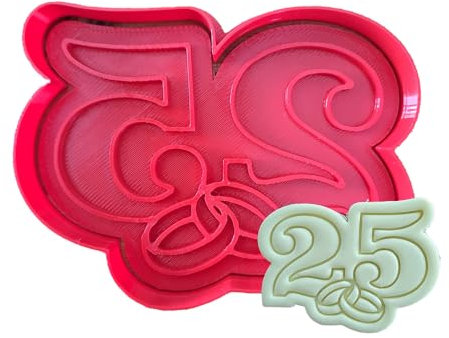 Tagliabiscotti.it - Cookies Cutter 25 anni matrimonio - Nozze d'argento - Cookies Cutter anniversario - Formina per Biscotti e PDZ - Stampo + Cutter - 7cm x 9cm
