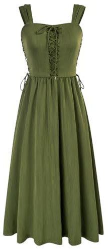 Damen Viktorianische Trachtenkleid Lace-Up mit Reißverschluss Flowy Swing Fairy Dress XL Armeegrün Neue Größe
