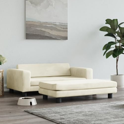 Homgoday Hundebett mit Verlängerung, Hundebetten Hundesofa Hundecouch Haustiersofa Katzensofa Hundebett für kleine Hunde und Haustiere Creme 100x50x30 cm Samt