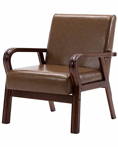 Vintage mitten av århundradet modern läderfåtölj med massiv träram och kudde snygg loungestol för läsning och avkoppling