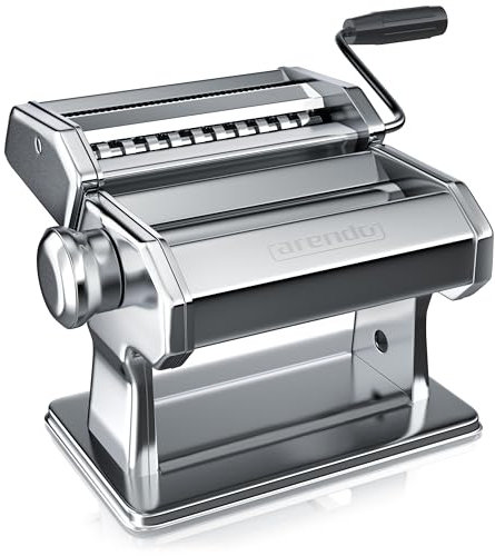 Arendo - Nudelmaschine Pasta Maker – Edelstahl – Nudelpresse – 7 einstellbare Stärken - manuell - Duplexvorsatz für Tagliolini Spaghetti Fettuccine Tagliatelle 2mm und 6 mm - Silber