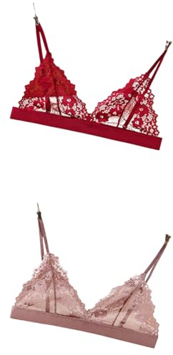 AMateschitz Femme Dentelle Soutien-Gorge Sans Rembourrage Bralette Sans Armature Soutien-Gory Bra Sexy Lace Triangle Sous-Vêtement Dentelle Transparent Bustier Lace Broderie Lingerie avec Bretelles