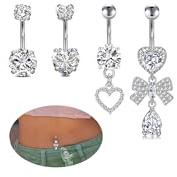 AVYRING 4 Pezzi Barre per Piercing Ombelico 14G in Acciaio Chirurgico, con Pendente a Cuore in Cristallo CZ, Gioielli per Piercing Ombelico per Donne, 10mm