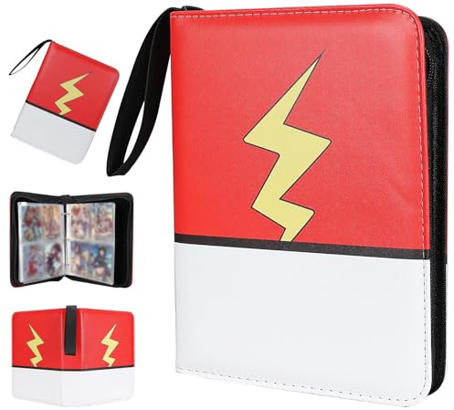 Collectible Trading Card Albums,4 Pocket Card Binder, 400 Double Sided Pocket PU Premium Zip Trading Collection Binderwith 50 Removable Sleeves, Card Folder forTCG, Sports Cards (Red White-08)