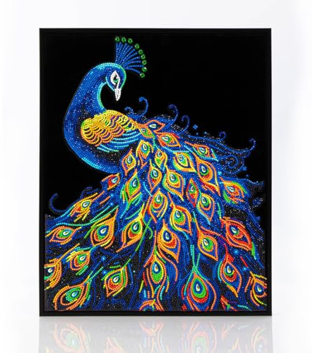 DIAMOND DOTZ 2594357 Original 5D Diamond Painting Set, Neon Pfau, mit Neonfarben und Samt, DIY Diamant Malerei Bilder für Erwachsene und Kinder ab 12 Jahren, Intermediate