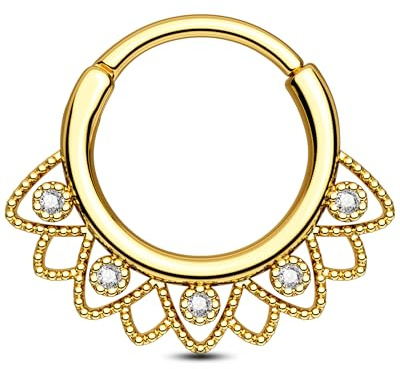 Jewseen Anneau segment à charnière CZ Boucle d'oreille en hélix 16G Anneau de septum Fleur Boucle d'oreille en cartilage Piercing Daith Bijoux de septum Clicker de septum, 16G 10MM, Zircone cubique