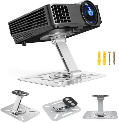 AHRLIC Desktop Projector Stand, 360° Rotation Foldable Metal Projectors Bracket, Liftable Portable Projector Stand for Home Theater, Office,Adjustable Height Angle Mount for Desk/Wall/Ceiling (Silver)