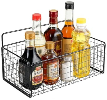 ZoeQide Cesta colgante de metal, 1 unidad, color negro, cesta de pared sin taladrar, cesta de almacenamiento para cocina, baño, despensa, dormitorio, estante de armario, cesta de alambre para montaje
