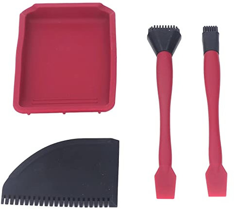 KIMISS Brosse à Colle en Silicone Ensemble pour le Travail du Bois - 4pcs Kit d'applicateur de Colle en Silicone avec 2 Pinceaux, 1 Peigne et 1 Plateau - pour l'application Uniforme et le Collage