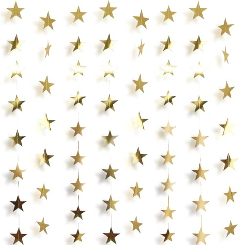Rypyp 105Feet Gold Star Garland Party Banner for Graduation Decorations 2026 Class Grad Birthday Hanging- Golden Double Side Twinkle Paper Stars Streamers Backdrop for Wall Ceiling Decor, 8Pack