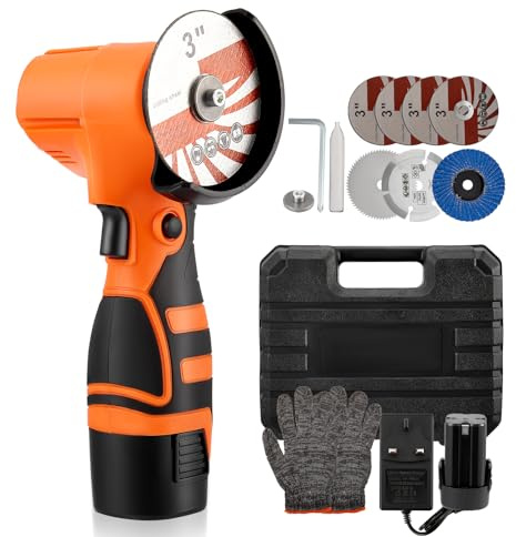 Professional 16.8V Cordless Mini Angle Grinder, 550W High-Speed Metal Cutter & Polisher, 19500RPM with 2 Batteries, 8 Discs, Anti-Slip Handle, Multi Tool Grinding Kit with Safety Gloves (Red)