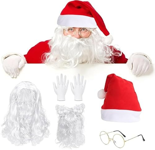 YUPDFGB 5 pezzi accessori per costume da Babbo Natale, Babbo Natale barba + cappello + capelli + occhiali + guanti Accessori,Ornamenti di Nnatale