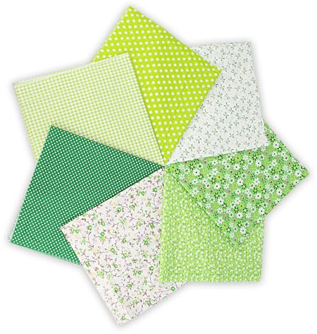 7 stycken bomullstyg, tygpaket, 50 x 50 cm, lapptäcke, tygrester – gör-det-själv-tyg för pyssel, quiltning, dekoration och dockkläder, ren bomull, fashionabla mönster (grön)