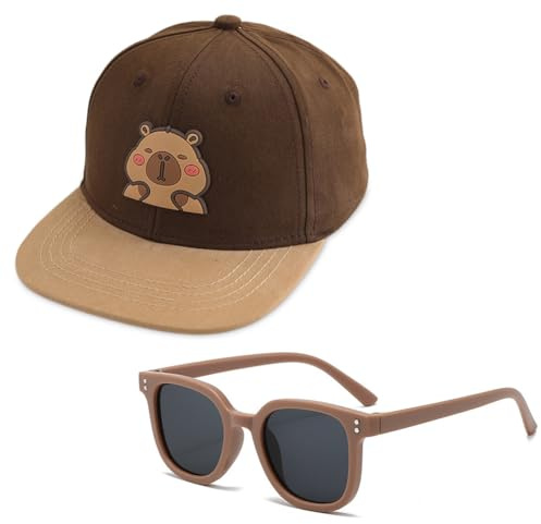 Capybara Gorras de Béisbol Infantil, Gorra de Visera y Gafas de Sol Ajustable Sombrero de Protección Solar Sombrero de Verano Gorra Beisbol Accesorios Verano Sombreros Deportivo Cap para Niño(Marrón)