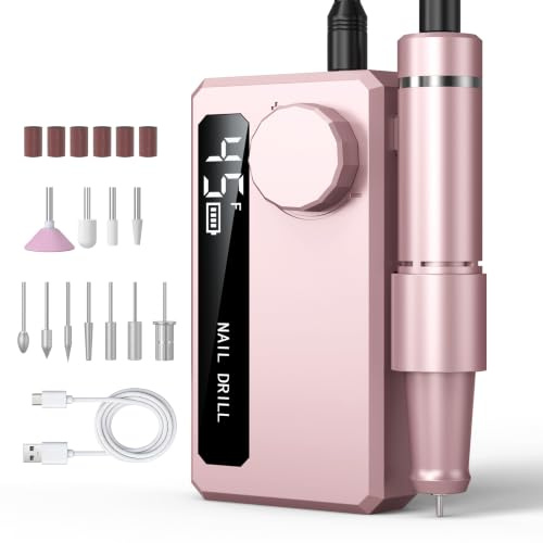 Ponceuse à Ongles électrique - Lime à ongles Professionnelle pour ongles en gel et ongles en Acrylique - 45000 RPM Rechargeable Nail Drill Kit de Pédicure et Manucure Machine pour pieds et Mains Rose