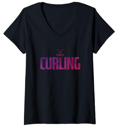 Femme Balai à friser en Pierre de Glace pour Sports d'hiver T-Shirt avec Col en V