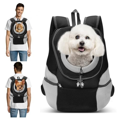 PETCUTE Rucksack für Haustier Atmungsaktive Verstellbar Haustiertragetasche Rucksack mit Fenster,Haustier Tasche für Hunde,Gepolsterter Schultergurt,Airline Genehmigt,Schwarz,L