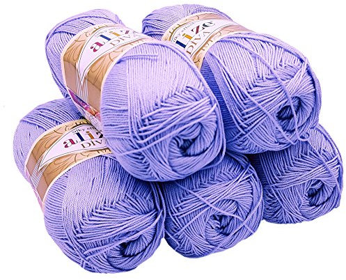 5 x 100 Gramm Wolle Diva Batik einfarbig, 500 Gramm merzerisierte Strickwolle microfiber-Acryl (flieder 158)