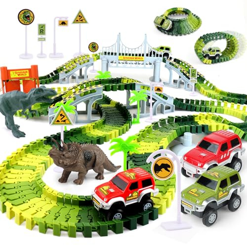 AUUGUU Dinosaur Toys - Create A Dino World with Flexible Race Track, Birthday Gift for Kids Ages 3+, Toys for 3 4 5 Year Old Boys