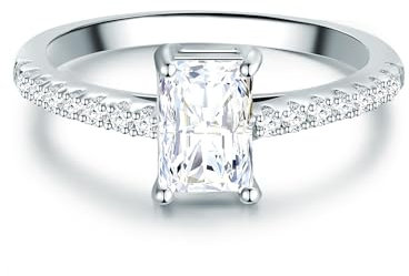 Trilani Damen Verlobungsring 925/- Sterling Silber mit Zirkonia im Brilliantschliff Solitär Rechteckig in Krappenfassung Solitärring Antragsring
