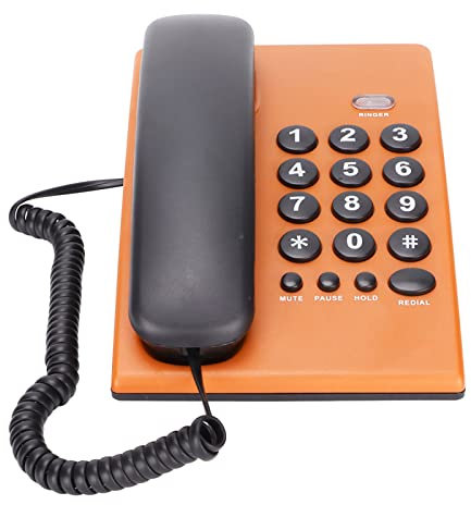 Annadue KX-T504 Telefono con Filo per Ufficio a Casa, Telefono Fisso Multifunzionale da Scrivania di Moda con Doppio Ricevitore Magnetico, Suoneria Regolabile(Arancia)