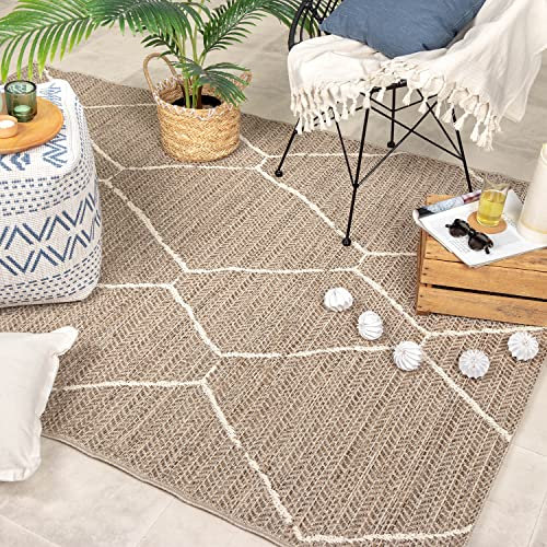 FRAAI | Home & Living In- & Outdoor Jute Teppich - Fora Lines Natural - Wetterfest - Polypropylen - Flachgewebe - Wohnzimmer, Esszimmer, Schlafzimmer, Balkon, Garten/Terrasse - Terrasse - Rug