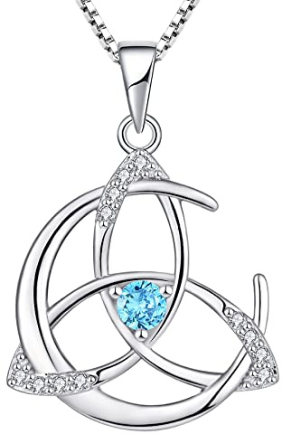 YL Collar Celtas Plata de ley 925 con Marzo Piedras de Nacimiento Aguamarina Luna y Nudo Celta Colgante para Mujer