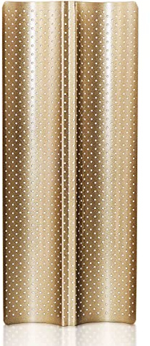 Anaeat Nonstick Perforated French Bread Baking Pan, 15X 6.3 Premium Toast Mold Great for 2 Loaves Baguettes, French & Italian Bread Trays for Baking Loaf Bread, Ventilation & Heat Resistant (Gloden)