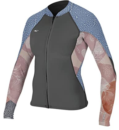 Women's Bahia 1/.5mm Full Zip Wetsuit Jacket, Graphite/Desert Bloom/Drift Blue, 8