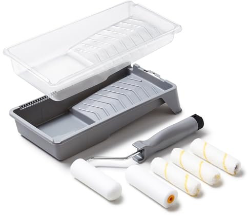 Voomey Petit rouleau de peinture, mini rouleau de peinture de 10,2 cm, rouleaux de peinture en microfibre, rouleau de peinture en mousse, couvercles de rouleau de peinture, plateau de peinture avec