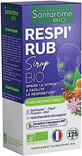 Santarome Bio - Sirop Respir'Rub Bio | Complément Alimentaire Immunité | Apaise les Gorges Irritées & Facilite la respiration | 125ml | Made In France
