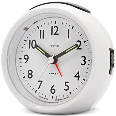 Acctim Grace Non-Ticking Sweep Analogue Bedroom Alarm Clock White