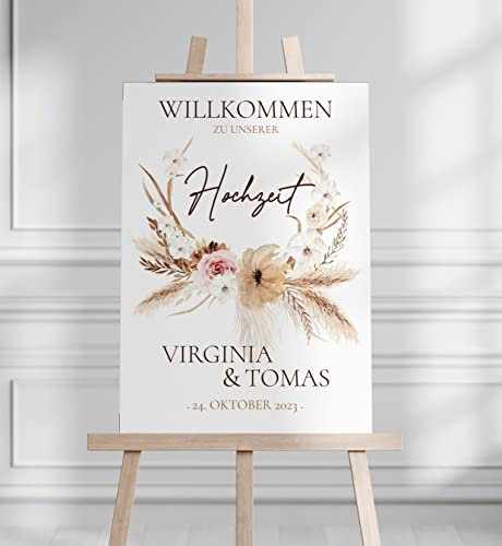 Manschin Laserdesign Willkommensschild Aluverbund personalisiert - Made in Germany - Welcome Willkommen Schild für Hochzeit (80x55cm)