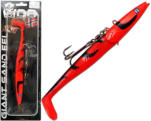 Angel-Berger Wild Devil Baits Giant Sand EEL 286g Sandaal Meeres Shad Gummifisch (286g, Red Devil)