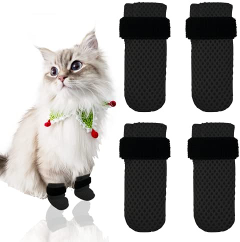 Esamploe 4 PCS Cat Mittens to Prevent Scratching,Mesh Breathable Cat Shoes,Adjustable Cats Anti Scratch Gloves,Suitable for Cats When Bathing and Nail Trimming(M,Black)