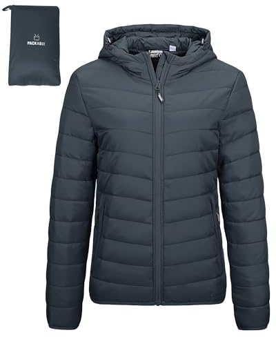 Outdoor Ventures Women's Packable Hooded Puffer Jacket Quilted Jacket | Water resistant, Windproof, Lightweight, Machine Washable, Soft, Warm, 3 Pockets, for Outdoor Hiking Traveling