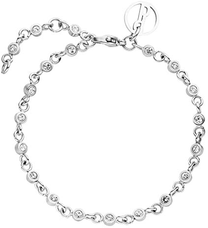 Purelei® Polite Armband (Silber), Wasserfestes Damen Armband, Armband aus Edelstahl mit Edelsteinen, Geschenk für Frauen, 16-19 cm Länge verstellbar