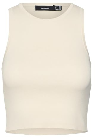VERO MODA Camiseta de Punto para Mujer Vmginny SL O-Neck Crop Top Noos, Eggnog, L