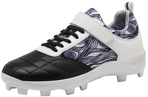 ZHENSI Scarpe da Cricket da Uomo con Suola in Gomma Scarpe da Hockey su Prato Senza Punte per Tappeto Erboso E Campo,Nero,39 EU