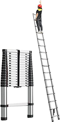 AviiSo Teleskopleiter Klappleiter 8m 7m 6m 5,5m 5m 4,7m 3,5m 2,7m Teleskop-Verlängerungsleiter mit extra breiten Sprossen für Dach-Wohnmobil-Dachboden-Haus im Freien, 150 kg beladen Mehrzweck-Loftleit