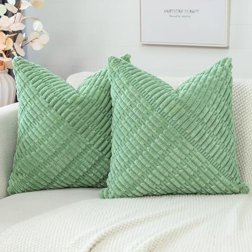 JOTOM 2er Set Kordsamt Kissenbezüge, Dekorative Weich Boho Kissenbezug Moderne Patchwork Kissenhüllen Sofakissen Dekokissen Zierkissenbezug für Wohnzimmer Schlafzimmer Deko (50x50cm, Salbei Grün)