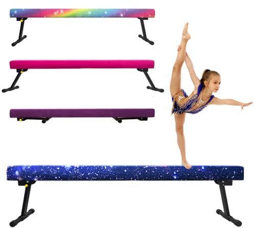 Poutre Gymnastique Enfant 240CM, 4 Hauteurs Réglables, Poutre d’Équilibre pour Débutants et Gymnastes Professionnels, Équipement d'Entraînement Gymnastique pour Enfants (Ciel étoilé)