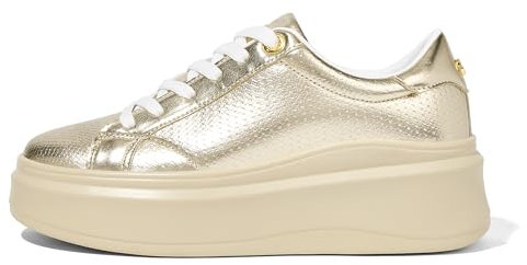 LUCKY STEP Women's Platform Fashion Sneakers Faux Leather Classic Tennis Shoes Low Top Casual Walking Shoes (Gold, 8US-38EU-5UK)