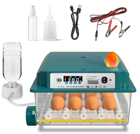 Brutautomat Vollautomatisch, Brutmaschine Vollautomatisch mit Automatischer Eierwendung und Automatischer Wasserzugabe mit Eierleuchter, Inkubator Hühner Vollautomatisch für 12-16 Eier