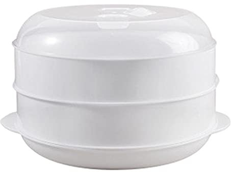 Microwave Steamer Round Steam Cooker with 2 Tier, Microwave Food Steamer with Lid BPA Free Heating Steamer for Dim Sum Dumplings Buns Chicken Poultry Meat, Fish and Vegetables, Medium